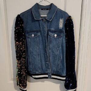 Denim&Co Blue Jean Jacket with Glamorous Sleeves
